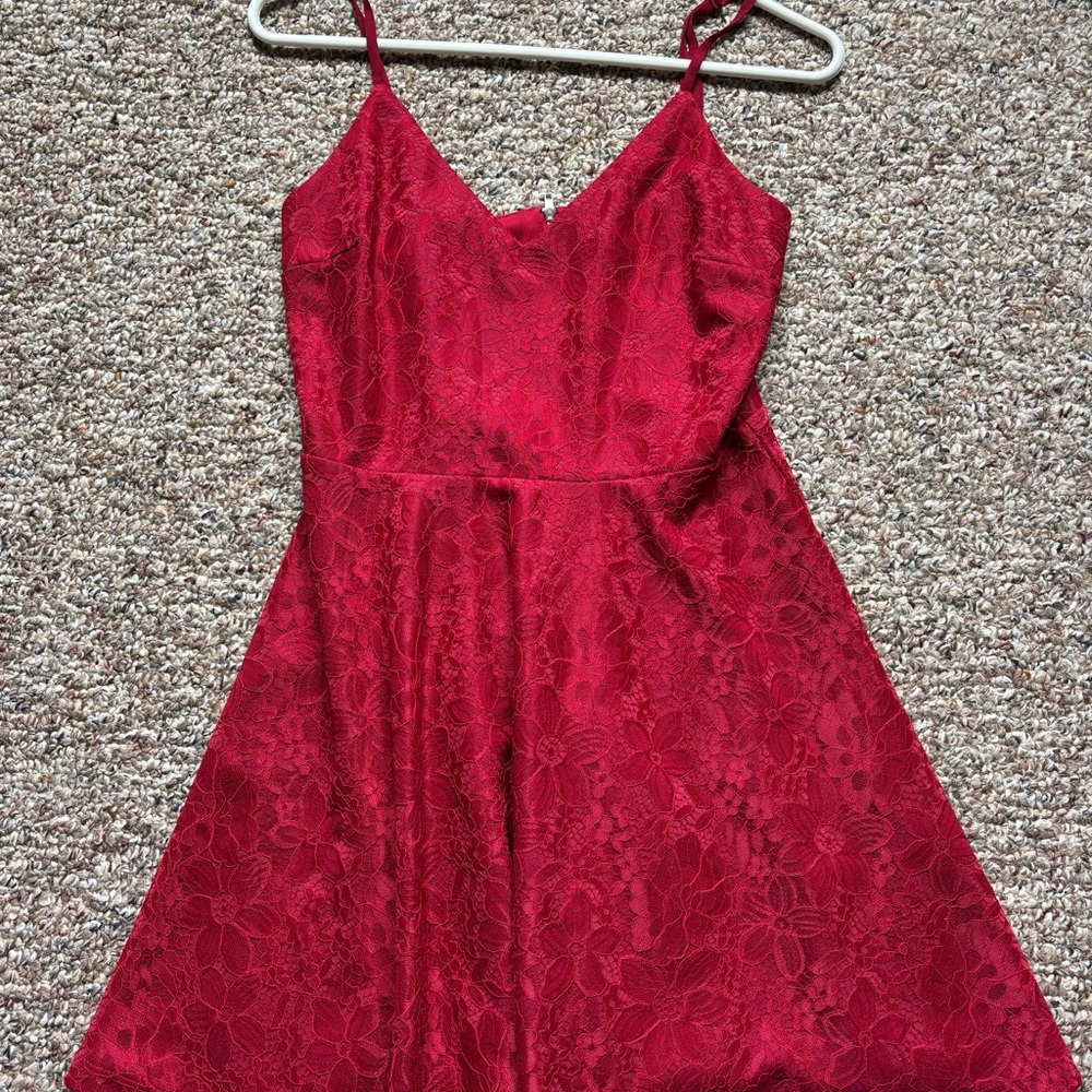 Lulus Red Dress with flower lace pattern